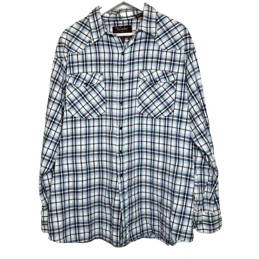 Walls Ranchwear Womens XL Blue Plaid Pearl Snap Western‎ Horse Girl Cowboy Work